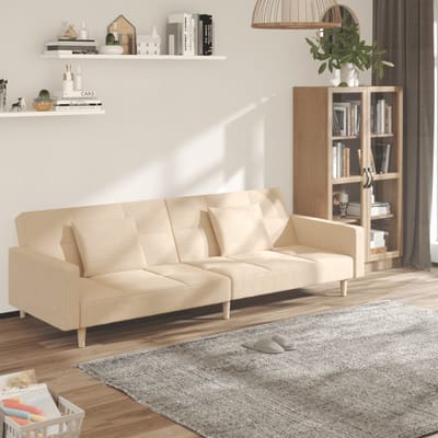 vidaXL - Slaapbank - 2-zits - met - 2 - kussens - stof - crèmekleurig