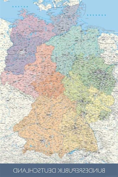 Duitse Landkaart - Politieke Poster - Lesmateriaal Geografie - Gedetailleerde Weergave - 61x915 cm - Meerdere Kleuren