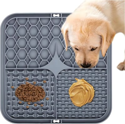 SMH LINE® Likmat hond - Antischrok voerbak - 2 Stuks - likmat hond met zuignap - Likmat kat - Grijs