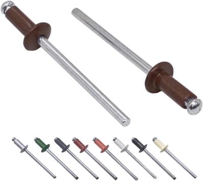 (Pack van 100 stuks) geschilderde blinde klinknagels 3,2 x 8 mm, koepelkop, DIN 7337, aluminium klinknagel en stalen doorn, popklinknagels (100, Sepia Brown RAL 8014)