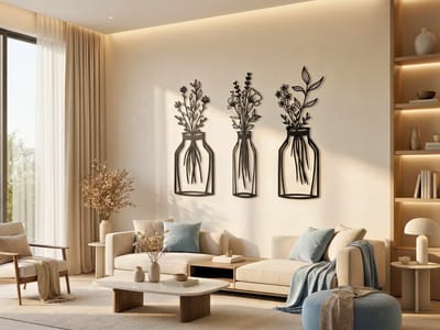 Wanddecoratie Bloemen, Houten Wandbeeld, 3D Wanddecoratie voor Thuis, Moderne Beelden voor Huis Kantoor Slaapkamer, Woonkamer en Keuken - 43x40 cm
