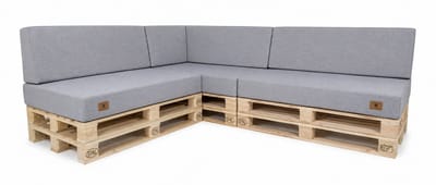 Palletkussenset Hoekbank 3-delig 120x80 cm + 40x120 cm – UV-bestendige Tuinkussens voor Palletbank met Hoekrugkussen – Linnenlook – Links – Grijs