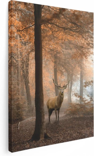 Artaza Canvas Schilderij Hertenkop - 30x40 cm - Klein - Wanddecoratie Bos - Muurdecoratie Gewei - Kamer Accessoires Woonkamer