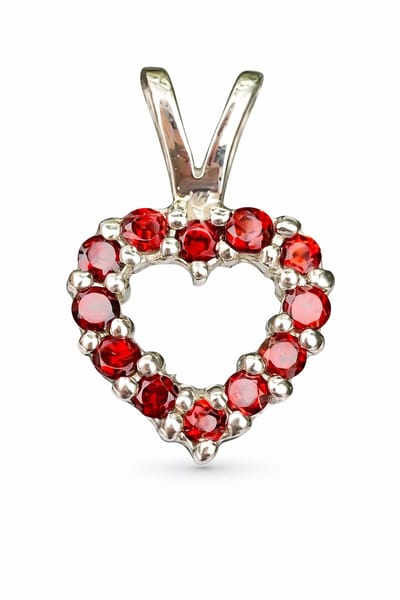925 Zilveren Hart Hanger met Rode Granaat - Gerhodineerd - Edelsteen Hanger Dames