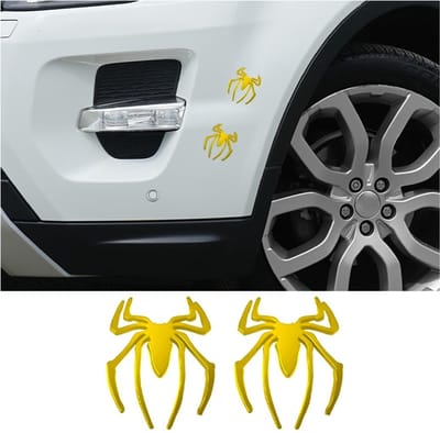 Dailygoods- Autostickers 3D Spinnenlogo - 2 Stuks - Zinklegering - Waterdicht - Roestvrij - 7x5 cm - Milieuvriendelijk - Auto-embleem