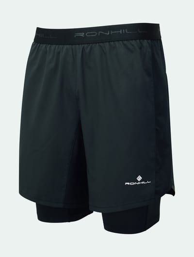 Ronhill | Heren | Tech 7" Twin Short | Tweelaagse Hardloopshort | Zwart | Maat S
