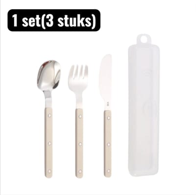 1 set(3stuks) - Besteksets - RVS Bestek Set met Klinknagels - Steakmes, Dessertlepel, Vork en Botermes - 304 RVS voor Volwassenen en Kinderen - Gebroken wit
