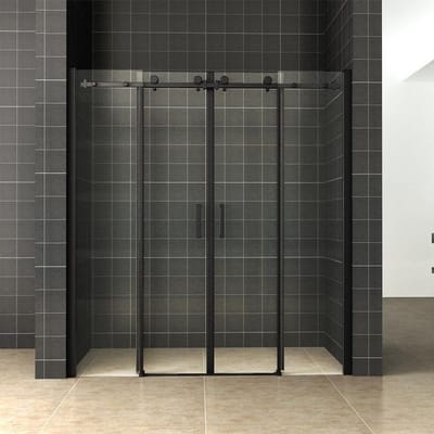 Wiesbaden Slide nis schuifdeur dubbel 1800 x 2000 x 8 mm nano helder glas/mat zwart