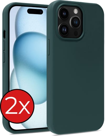 Hoesje - 2 Stuks - Geschikt voor Apple iPhone 15 Pro - Sterk & Shockproof - Telefoonhoes - Back Cover - Case Siliconen - Telefoon Hoes - Donkergroen
