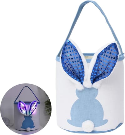 Paasmand met Handvat, Verlichte Paasdecoratie voor Kinderen, Pluche Mand voor Paaseieren en Versiering, Modern Design voor Feestdagen en Creatieve Knutselprojecten