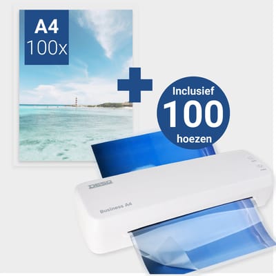 DESQ® Lamineermachine A4 Business Classy - 100 Hoezen Set -Voor 75 tot 125 micron - Auto off - Voor veelvuldig gebruik - Documenten & Foto's