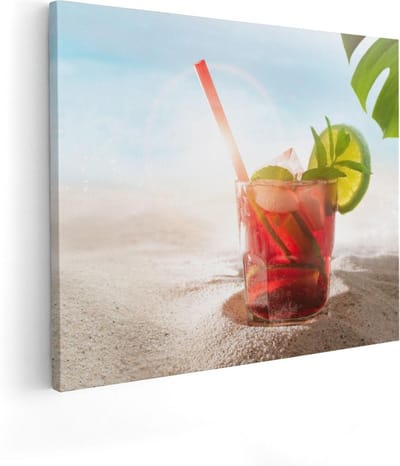 Artaza Canvas Schilderij Strand Zee - 50x40 cm - Wanddecoratie Cocktail - Schilderijen Op Canvas Zomer