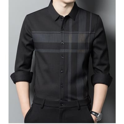 Chemise rayée en polaire simple face pour printemps et automne pour homme, manches longues, revers, décontractée, vêtements pour homme XXXXL black