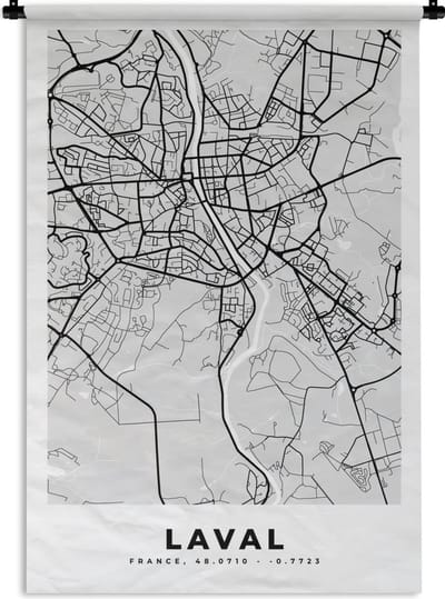 Wandkleed - Wanddoek - Kaart - Stadskaart - Laval - Plattegrond - Frankrijk - 120x180 cm - Wandtapijt