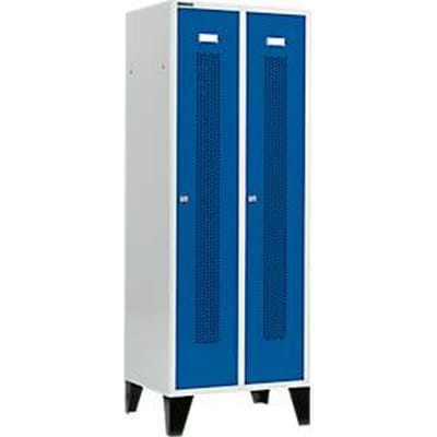 Schäfer Shop Select Kledinglocker, met geperforeerde rijen, 2 compartimenten, 400 mm, met poten, cilinderslot, deur gentiaanblauw