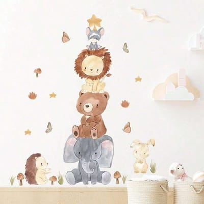 Grote muur- of deur stickerset Baby Jungle Animals - kinderkamer - jungle - dieren - sticker - decoratie - kraamcadeau