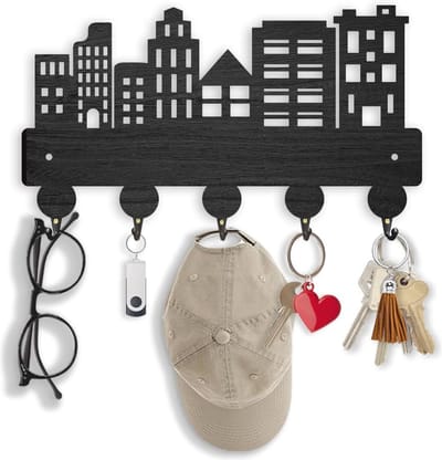 Houten Sleutelhouder voor Muur met 5 Haken | Urban Design | Sleutelhaken voor Voordeur en Keuken