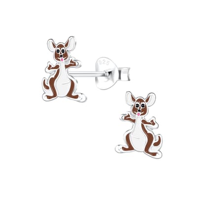 Zilveren kinderoorbellen in de vorm van een kangaroo | Skippy oorknopjes Meisje Zilver | Zilverana | Sterling 925 Silver