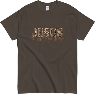 Faith Tshirt Dames Heren - met Jezus Tekst - Christian Leopard Print - Bruin - S