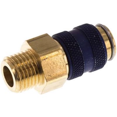 Messing DN 5 Blauw Luchtkoppeling Snelkoppeling G 1/4 inch Buitendraad Double Shut-Off - CLS5-M-B-BLU-SV-P-014