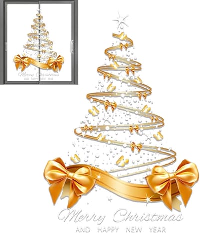 Kerstmis Raamstickers - 60 x 95 Centimeter Muur Pvc Dubbelzijdig | Gouden Kerstboom Raamstickers voor,voor Binnen Woonkamer Keuken Kantoor Klaslokaal Feest Muur Vakantie