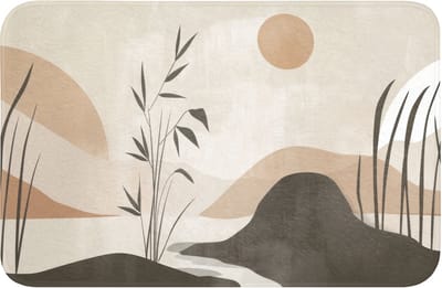 Badmat 60x40 cm - Antislip - Japandi - Landschap - Beige - Badmatten voor badkamer - Badkamermat - Douchemat - Badkamer mat
