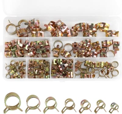 Complete Set van 105 Stukken Brandstofslang, Slangklemmen, Veerklemmen en Aansluitingen voor Water- en Luchtleidingen, 7 Maten van 6 tot 14 mm
