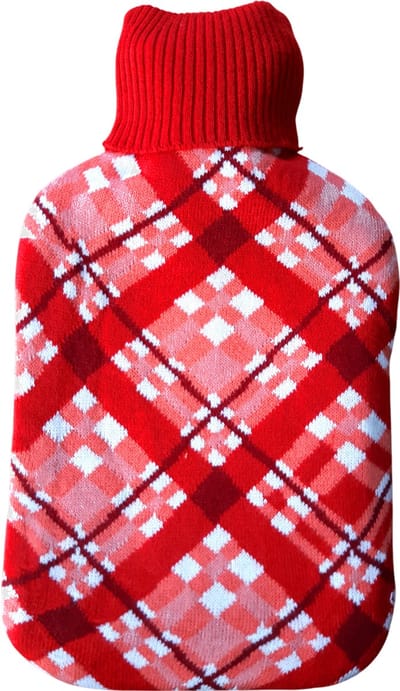 Warmwaterkruik 2 Liter met Gebreide Hoes – Ruitpatroon Design – Zachte Coltruihoes – Hittekruik voor Warmte & Comfort
