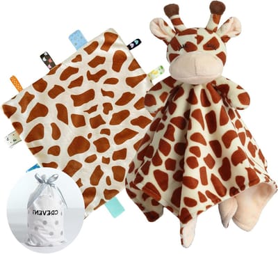 Zachte Pluche Babydeken met Knuffel, Ideaal voor Meisjes en Jongens, Verjaardagscadeau (Giraffe + Puntlabel)