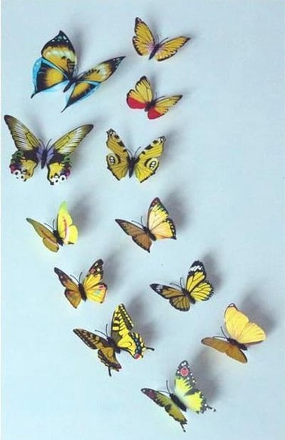 36 Stuks Combi Aanbieding Premium 3D Vlinders Muursticker / Muurdecoratie Voor Kinderkamer / Babykamer / Slaapkamer - Vlinder Sticker Geel V2