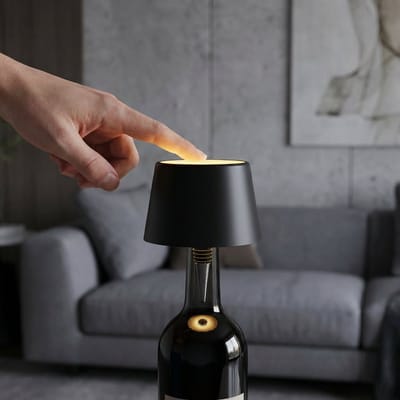 Flessenlamp – 1 Stuk – 25 uur Brandduur – 4000mAh – Draadloos – Tafellamp – Oplaadbare Tafellamp – Tafellamp Oplaadbaar – Tafellampje Binnen – Zwart – MULIN