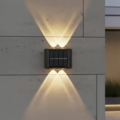 Solar wandlamp buiten 'Sasha' - Voordeelset van 2 stuks - Up down light - Wandlamp op zonne-energie - Warm wit licht - Zwart - Solar tuinverlichting