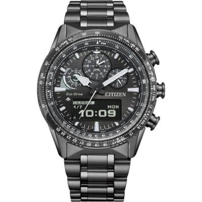 CITIZEN Eco-Drive Serie 200 Meter Waterdicht Solar Kwarts Stalen Band 43mm Herenhorloge Zwarte Wijzerplaat JV2005-58E zwart