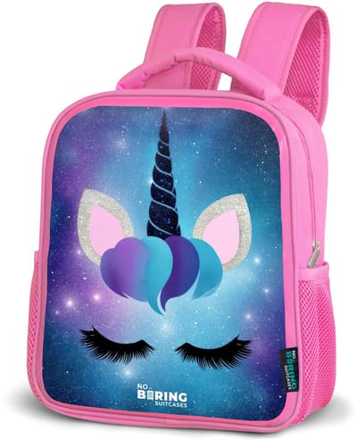 NoBoringSuitcases.com® - Rugzak roze - Schooltas meisjes - Eenhoorn op een sterrenhemel achtergrond - Kinder rugtas meisje - Boekentas kind - Kinderrugzak voor school - Schoolrugzak