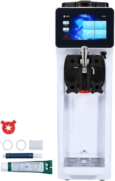 Commerciële Ijsmachine van 900W, Opbrengst 10 L/U, Enkele Variëteit, Softijsmachine Op Aanrecht, Trechter van 4 Liter, Cilinder van 1,6 Liter, Touchscreen, Automatische Reiniging