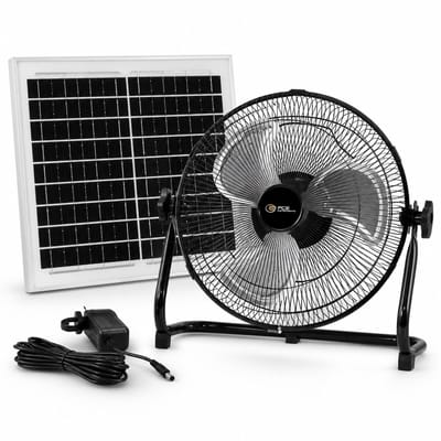 Zonneventilator 3-in-1 met Accu en Netadapter - Solar Ventilator - Mobiele Werkventilator - 12 W Zonnepaneel - 8800 mAh - Ø30 cm