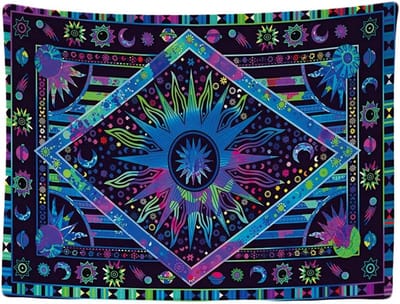 Ulticool - Etnisch Paars Blauw Zwart Heelal Zon Maan - Wandkleed - 200x150 cm - Groot wandtapijt - Poster - voor Binnen - Decoratie Woonkamer Slaapkamer - Versiering