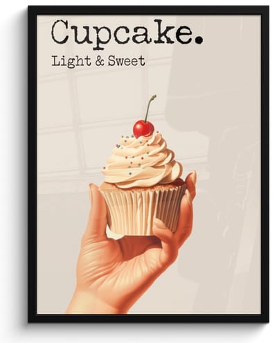 Poster in lijst - Fotolijst 50x70 cm - Posters - Cupcake - Zoet - Kers - Posterlijst zwart - Decoratie - Wanddecoratie woonkamer - Muurdecoratie slaapkamer