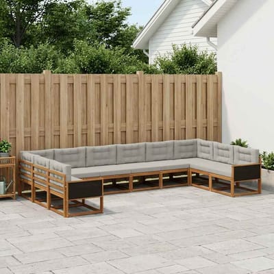 vidaXL - Buiten - bank - set - 10 - st - Naturel - en - lichtgrijs