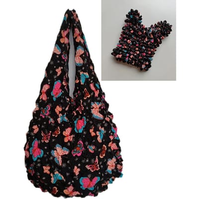 Sac de shopping plissé floral magique rétractable à bulles pour femmes léger élastique réutilisable cabas gray