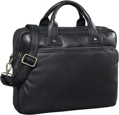 Grote Leren Aktetas Heren Vintage Schoudertas met 15.6 Inch Laptopvak DIN A4