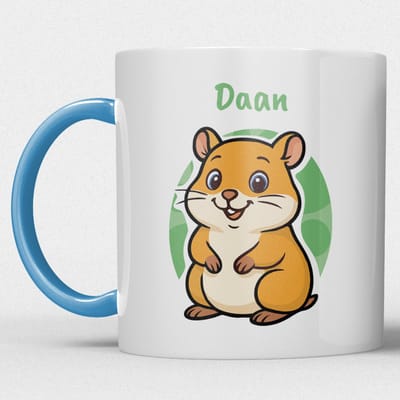 kindermok/kinderbeker | gepersonaliseerd met naam | met hamster | blauw | Schattige illustraties