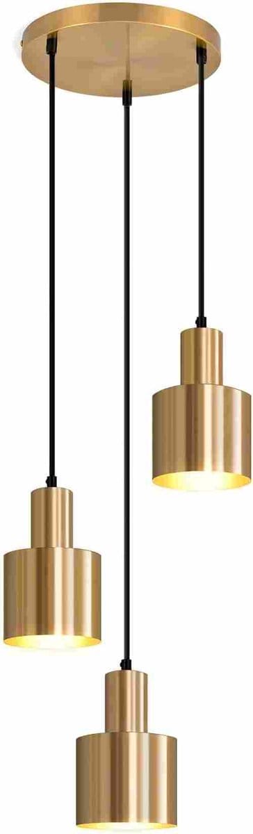 Glitzerlife - Hanglampen - Vintage pendellamp - 3xE27 - verstelbare hoogte - rond metalen design - Ø25cm - goud - hanglamp eetkamer woonkamer werkkamer