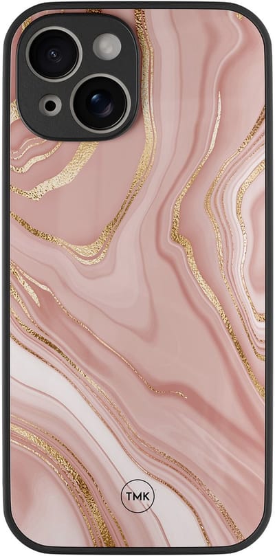 Hoesje geschikt voor Apple iPhone 13 - Rose marble - Roze - TPU luxe case (glossy toplaag) - Marmer - Hardcase backcover zwart