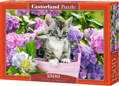 Castorland Kitten in Basket – Puzzel – 1.500 stukjes – Satijnen afwerking – Perfecte pasvorm – Europese kwaliteit