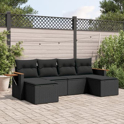 vidaXL - 6-delige - Loungeset - met - kussens - poly - rattan - zwart