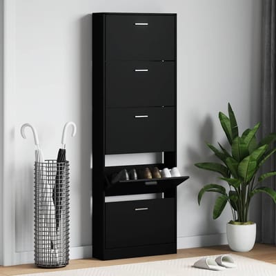 vidaXL - Schoenenkast - 59x17x169 - cm - bewerkt - hout - zwart