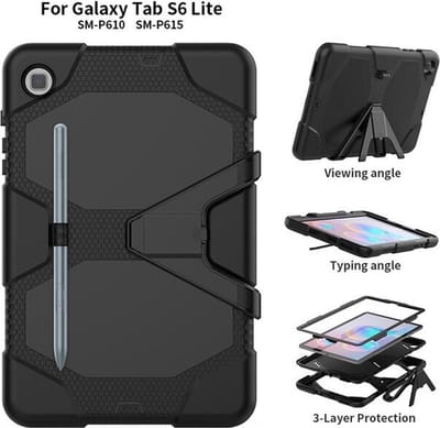 Hoesje Geschikt Voor Samsung Galaxy Tab S6 Lite Hoes / Tab S6 lite 2024 hoes Extreme protectie Army Backcover hoesje Zwart
