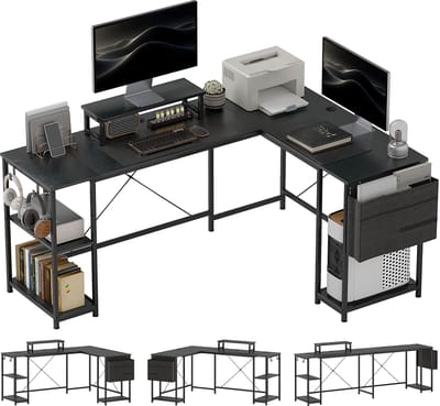 HOMCOM L-vormig computerbureau - Spaanplaat - 168x120x90cm - Zwart