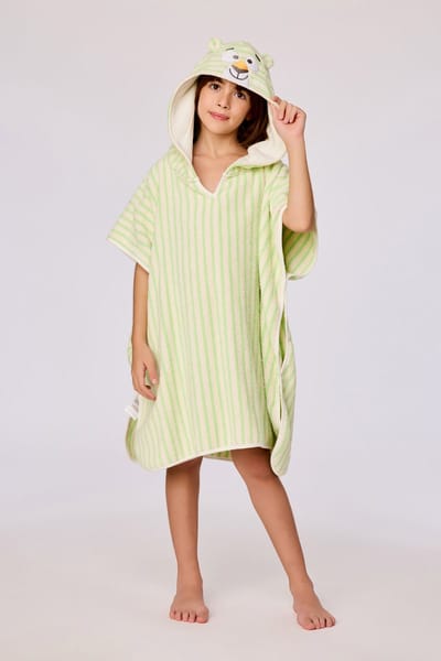 Woody poncho unisex - groen gestreept - 261-10-BCA-B/919 - maat 2 (70cmx70cm)